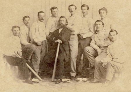 This image is a Cartes de Visite showing the 1865 Brooklyn Dodgers baseball team. It's not held in the Williams collection, but since all of their images had watermarks, this is what we had to use.